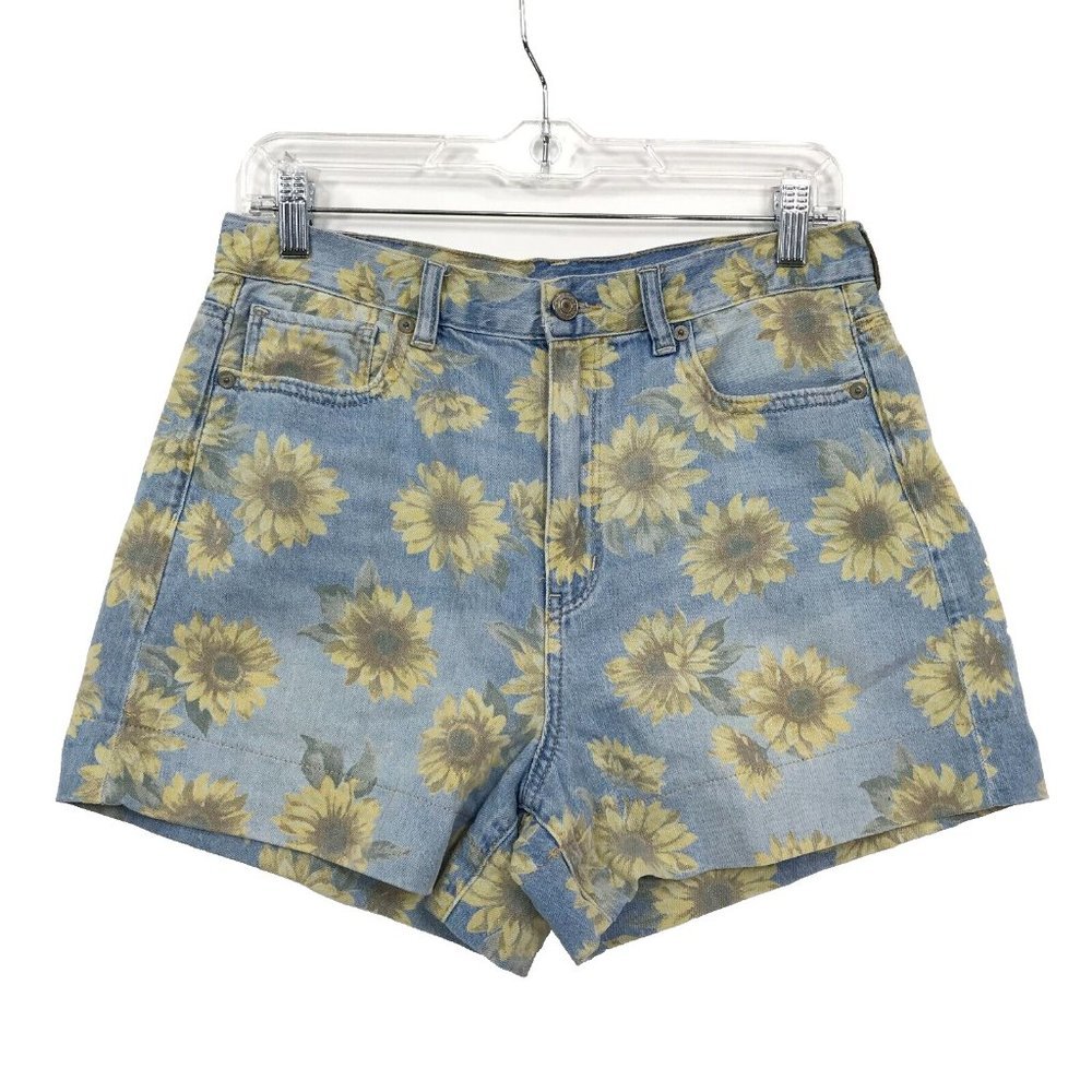 American Eagle Sunflower MOM SHORT Shorts Womens Size 8 Blue Yellow Stretch